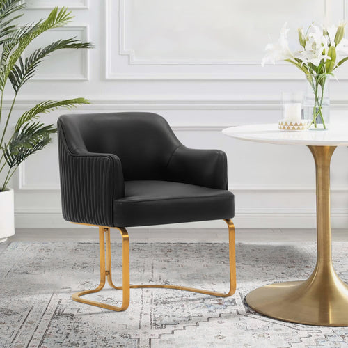 Raya Vegan Leather Wood Dining Chair in Black