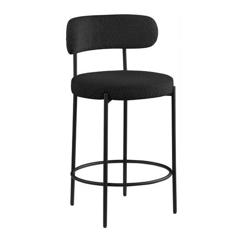 Beacon Boucle Fabric Upholstered Counter Stool in Black
