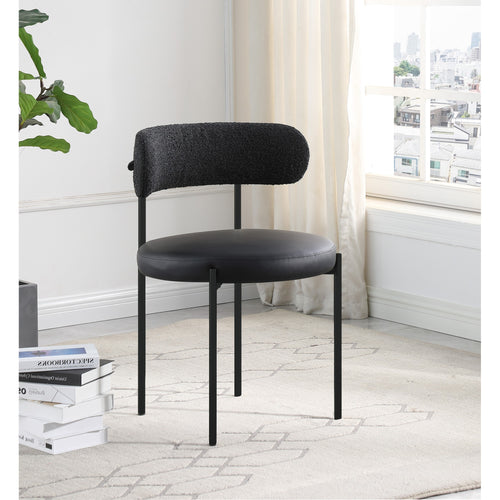 Beacon Vegan Leather And Boucle Fabric Upholstered Dining Chair in Black