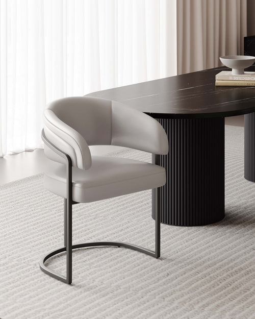 Augusta Vegan Leather Metal Dining Chair in Light Gray