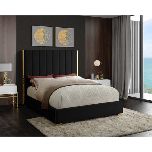 Becca Velvet Upholstered Queen Bed in Black