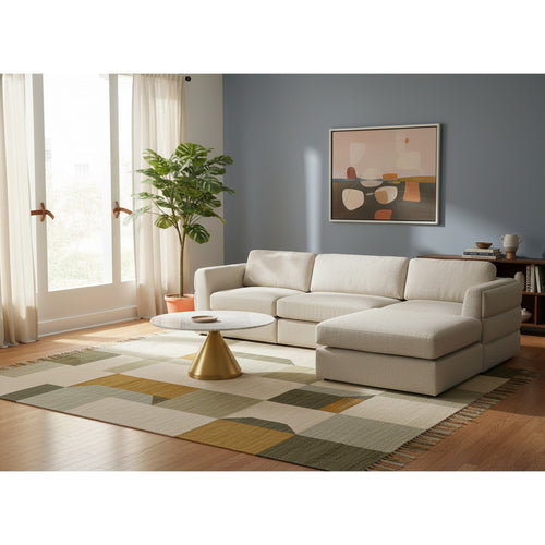 Beckham 114" Linen Textured Fabric Upholstered 4pc. Modular Sectional in Beige