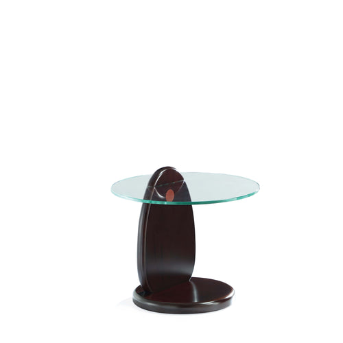 Artesia Glass Top Wood End Table in Walnut
