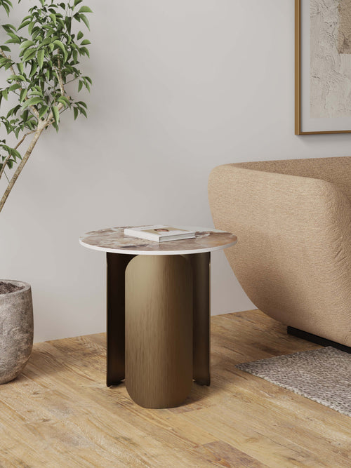 Monica Sintered Stone Top End Table in Bronze