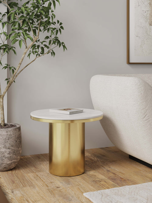 Glenn Sintered Stone Top End Table in Gold