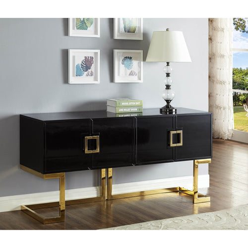 Beth Lacquer Finish And Stainless Steel Base Buffet / Console Table in Gold