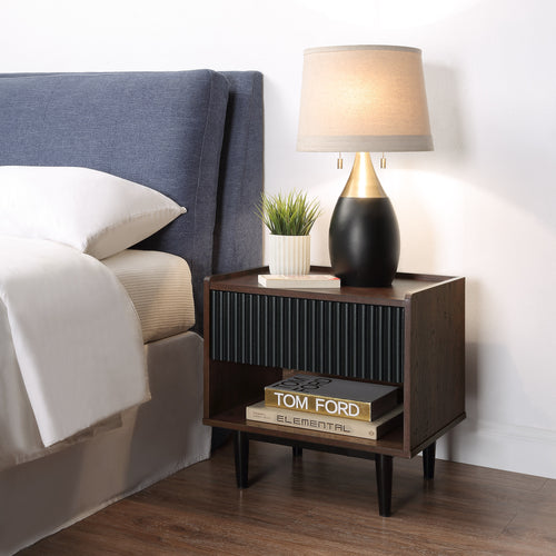 Duane 20" Fluted Nightstand (1-Drawer) in Black