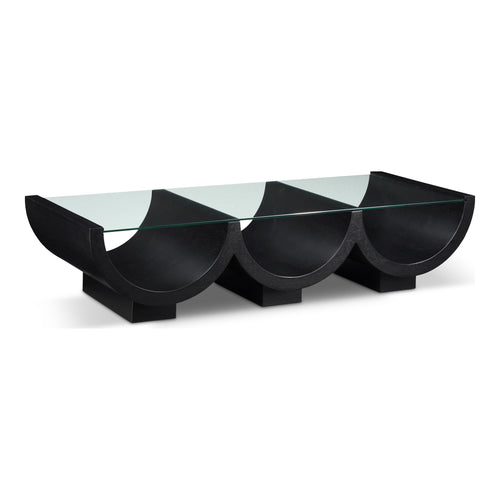 Beverwil Glass Top And Oak Veneer Base Coffee Table in Black