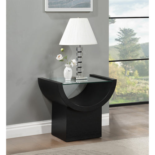 Beverwil Glass Top And Oak Veneer Base End / Side Table in Black