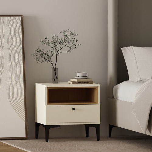 Amara 20" Nightstand (1-Drawer) in Cream and Light Oak