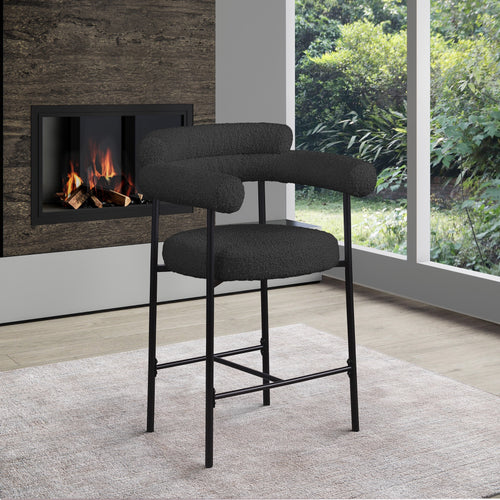 Blake Boucle Fabric Upholstered Counter Stool in Black