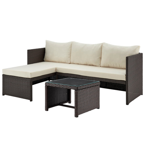Menton 3-Piece Sectional Set in Brown and Cream