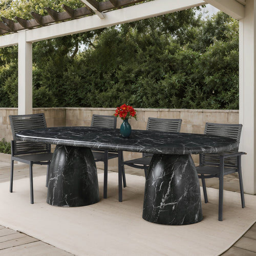 Cosenza 96" Marble Finish Concrete Indoor / Outdoor Dining Table (3 Boxes) in Black
