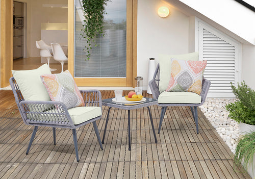 Cannes 3-Piece Conversation Set in Gray and Cream