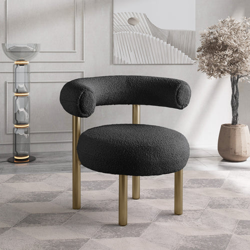 Bordeaux Boucle Fabric Upholstered Accent Chair in Black