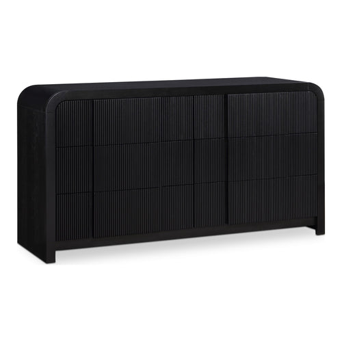 Fluted Solid Wood And Oak Veneer Dresser in Black
