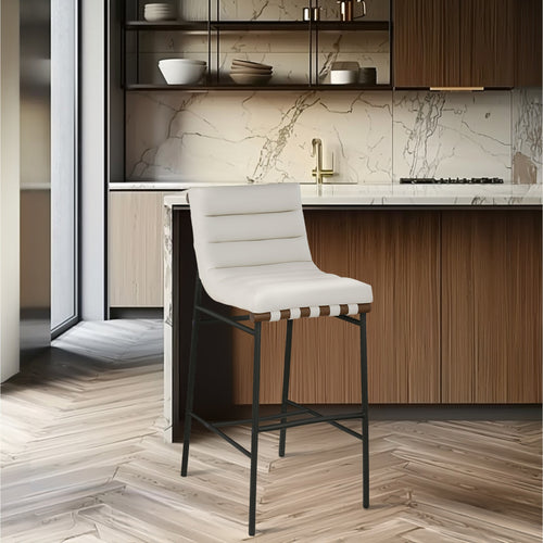 Burke Vegan Leather Upholstered Bar Stool in Cream