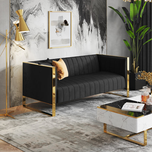 Trillium 83" Velvet Sofa in Black