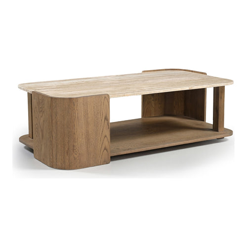 Calabria Marble And Oak Wood Coffee Table in Beige / Brown