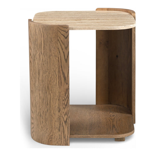 Calabria Marble And Oak Wood End Table in Beige / Brown