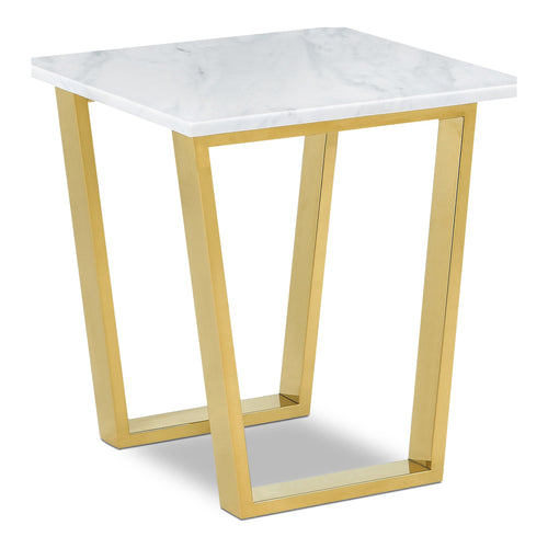Cameron Marble Veneer Top And Steel Base End / Side Table in Gold