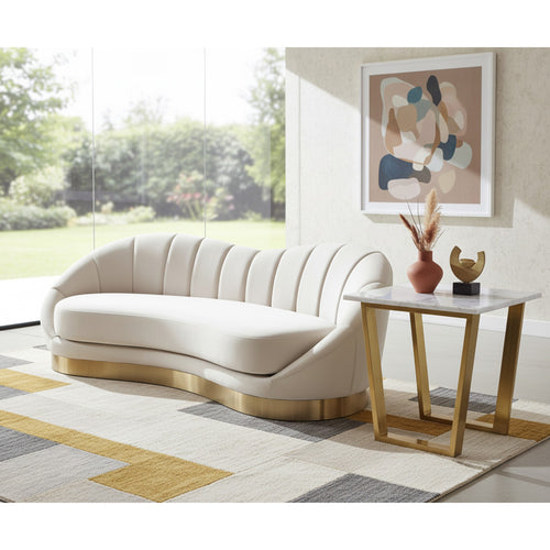Cameron Marble Veneer Top And Steel Base End / Side Table in Gold