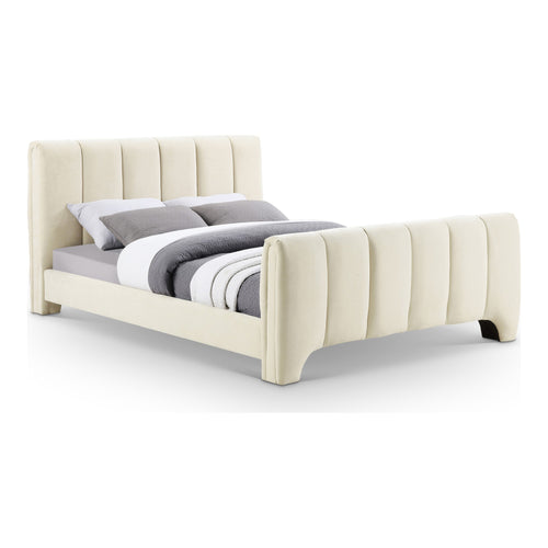 Camila Chenille Fabric Upholstered King Bed (3 Boxes) in Beige