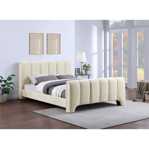 Camila Chenille Fabric Upholstered King Bed (3 Boxes) in Beige