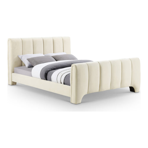 Camila Chenille Fabric Upholstered Queen Bed (3 Boxes) in Beige