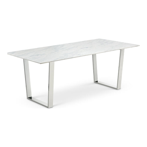 Carlton 78" Marble Veneer Top And Steel Base Dining Table in Chrome