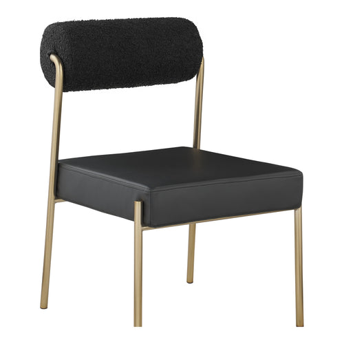 Carly Boucle Fabric And Vegan Leather Upholstered Dining Chair in Black