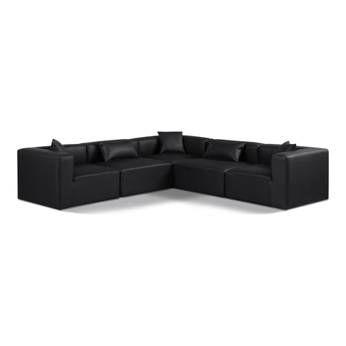 Cube 108" Vegan Leather Upholstered 5pc. Modular Sectional in Black