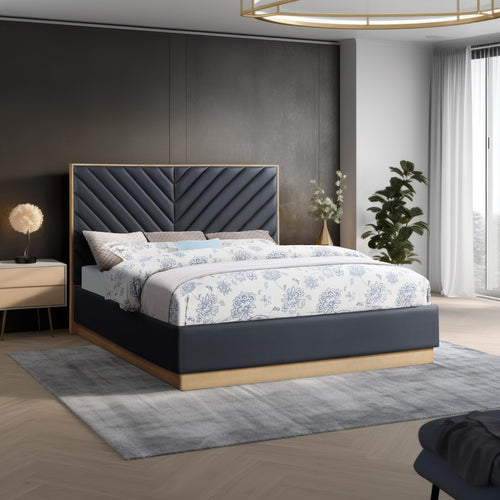Casa Vegan Leather Upholstered King Bed (3 Boxes) in Black