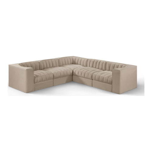 Rummi Velvet Performance Fabric Upholstered 5pc. Modular Sectional in Beige