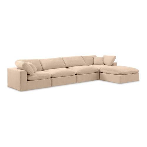 Comfy 158" Velvet Upholstered 5pc. Modular Sectional in Beige