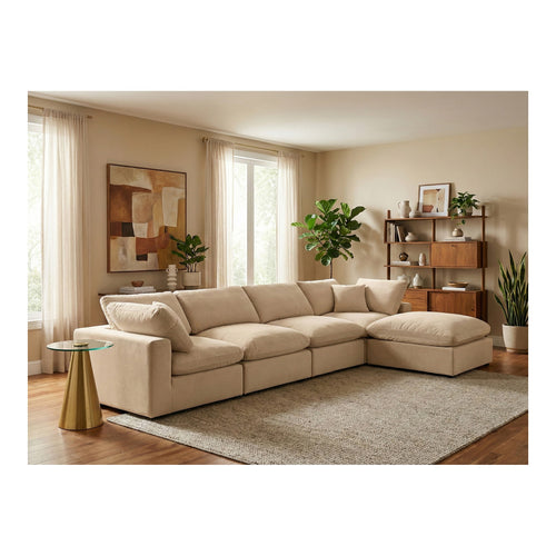 Comfy 158" Velvet Upholstered 5pc. Modular Sectional in Beige