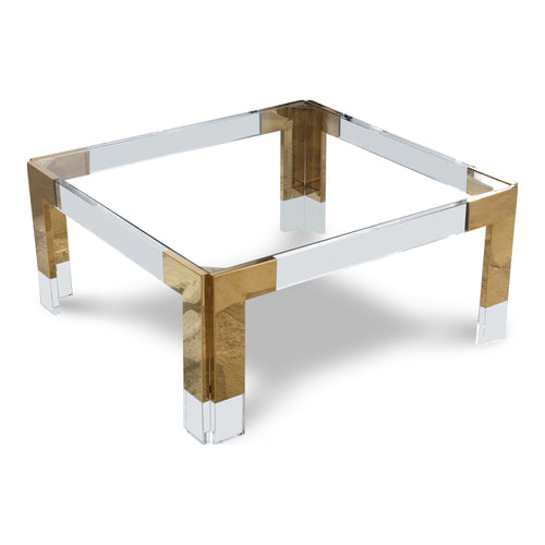 Casper Square Glass Top, Acrylic And Metal Base Coffee Table in Gold