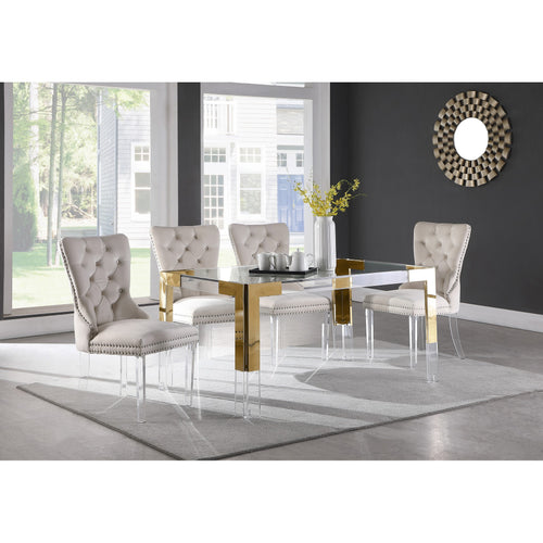 Casper 60" Glass Top, Acrylic And Steel Base Dining Table in Gold