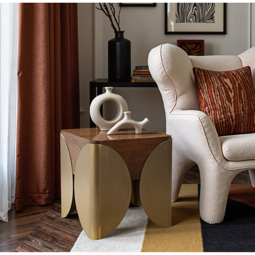 Cazari Oak Wood And Iron End Table in Brown
