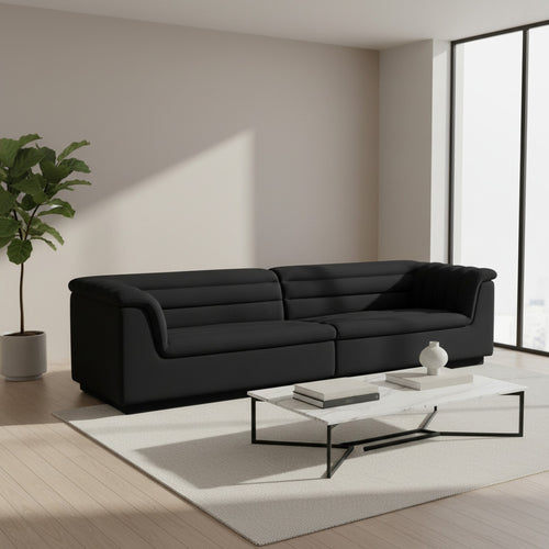 Cascade 118" Velvet Upholstered Modular Sofa in Black