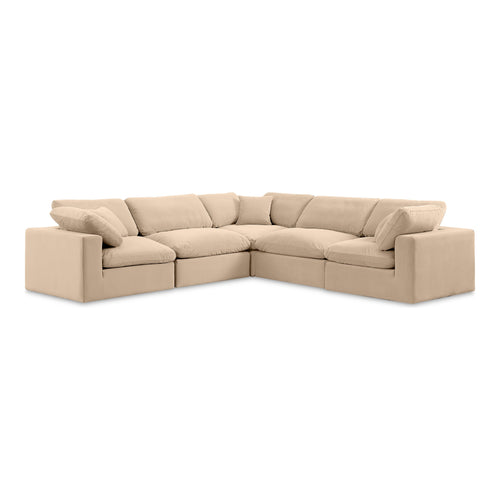 Comfy 119" Velvet Upholstered 5pc. Modular Sectional in Beige