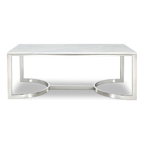 Copley Marble Veneer Top And Steel Base Coffee Table in Chrome