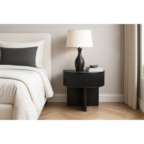 Cortland Acacia Veneer And Solid Wood Night Stand in Black