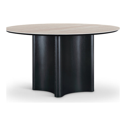 Corvina 46.5" Travertine Sintered Stone Top And Oak Veneer Base Dining Table in Black