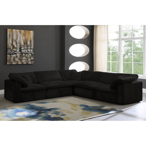 Cozy 119" Velvet Upholstered Overstuffed Fiber Filled Comfort 5pc. Modular Sectional in Black