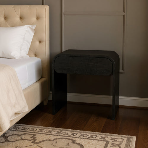 Cresthill Oak Wood Nightstand in Black