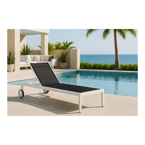 Nizuc Adjustable Mesh Water Resistant Fabric Outdoor Patio Adjustable Sun Chaise Lounge (373-) in Black