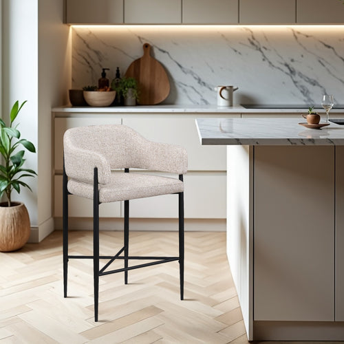 Dame Fabric Upholstered Counter Stool in Beige