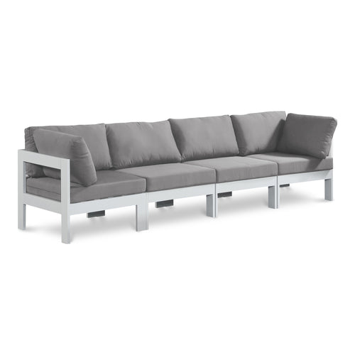 Nizuc 120" Water Resistant Fabric Upholstered 4pc. Outdoor Patio Modular Sofa in Grey