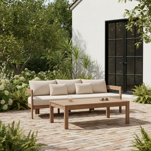 Newport 86.75" Water Resistant Fabric Upholstered Outdoor Patio Sofa in Beige
